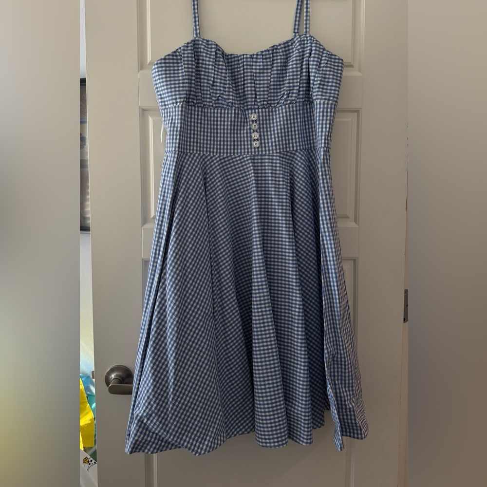 Blue and White Gingham Buttoned Midi Sundress